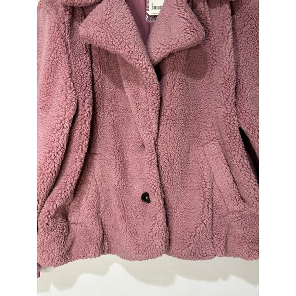 Free People Joplin Faux Fur Cozy Teddy Jacket Smoked Pink Size Large NWT Slouchy - Picture 4 of 15